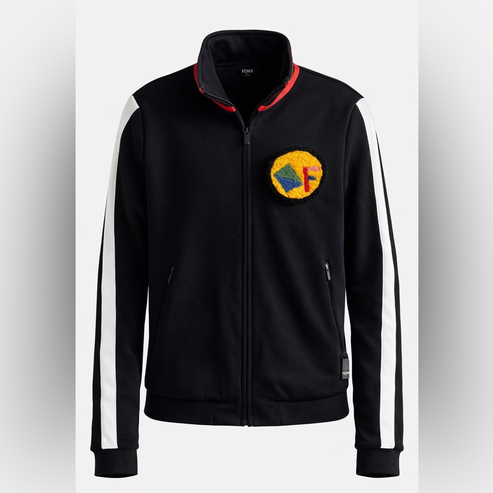 Fendi Black Knit Track Jacket FY0848 SJQ Made in Italy Size 50 (L)